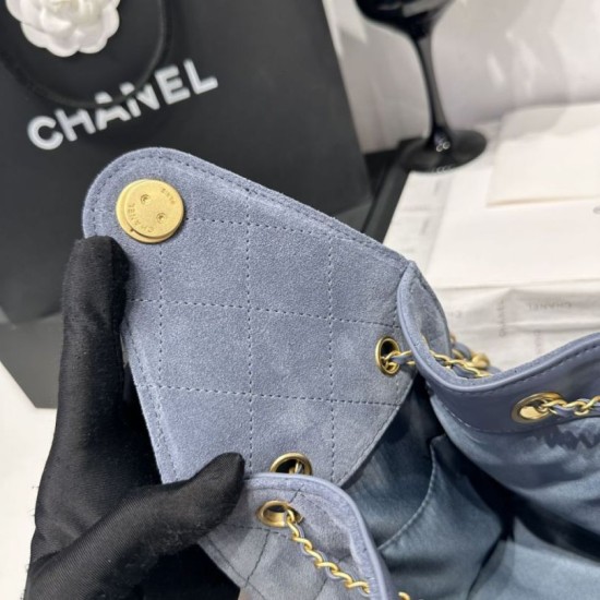 Replica Chanel AS5293, borsa a secchiello con coulisse piccola Hobo Vintage, pelle di daino blu Imitazioni Replica Chanel AS5293, borsa a secchiello con coulisse piccola Hobo Vintage, pelle di daino blu