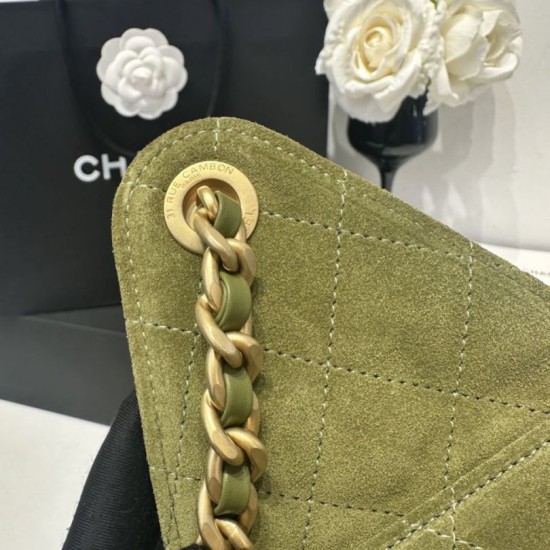 Replica Chanel AS5293, borsa a secchiello con coulisse piccola Hobo Vintage Verde pelle di daino