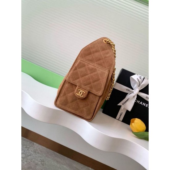 Replica Chanel AS5293 Borse Imitazioni a secchiello piccola Hobo Vintage con coulisse in pelle scamosciata marrone Imitazioni Replica Chanel AS5293 Borse Imitazioni a secchiello piccola Hobo Vintage con coulisse in pelle scamosciata marrone