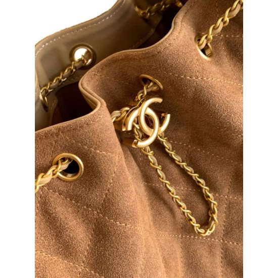 Replica Chanel AS5293 Borse Imitazioni a secchiello piccola Hobo Vintage con coulisse in pelle scamosciata marrone Imitazioni Replica Chanel AS5293 Borse Imitazioni a secchiello piccola Hobo Vintage con coulisse in pelle scamosciata marrone