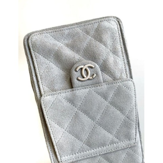 Replica Chanel AS5293 Borsa a secchiello piccola Hobo Vintage con coulisse in pelle scamosciata grigia Imitazioni Replica Chanel AS5293 Borsa a secchiello piccola Hobo Vintage con coulisse in pelle scamosciata grigia