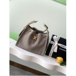 Chanel AS5293 Borse a secchiello piccola Hobo Vintage con coulisse in pelle scamosciata viola chiaro