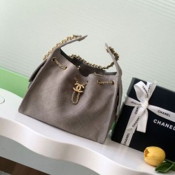 Replica Chanel AS5293 Borse  Alta Qualità a secchiello piccola Hobo Vintage con coulisse in pelle scamosciata viola chiaro