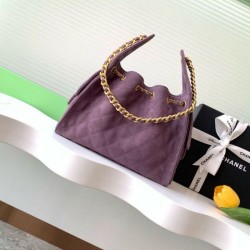 Replica Chanel AS5293 Borsa a secchiello piccola Hobo Vintage con coulisse in pelle scamosciata viola
