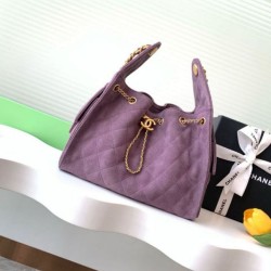 Replica Chanel AS5293 Borsa a secchiello piccola Hobo Vintage con coulisse in pelle scamosciata viola