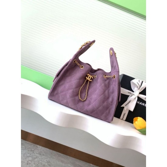 Replica Chanel AS5293 Borsa a secchiello piccola Hobo Vintage con coulisse in pelle scamosciata viola Imitazioni Replica Chanel AS5293 Borsa a secchiello piccola Hobo Vintage con coulisse in pelle scamosciata viola