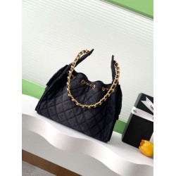 Chanel AS5293 Borsa a secchiello piccola Hobo Vintage con coulisse in denim nero