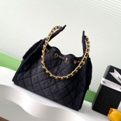 Replica Chanel AS5293 Borsa 1:1 a secchiello piccola Hobo Vintage con coulisse in denim nero Imitazioni Replica Chanel AS5293 Borsa 1:1 a secchiello piccola Hobo Vintage con coulisse in denim nero