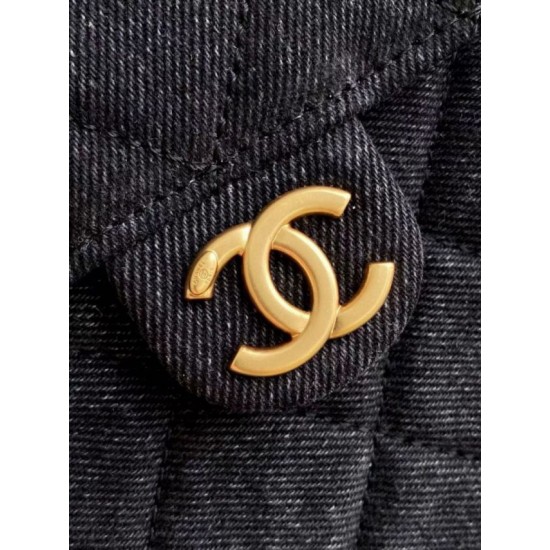Replica Chanel AS5293 Borsa 1:1 a secchiello piccola Hobo Vintage con coulisse in denim nero Imitazioni Replica Chanel AS5293 Borsa 1:1 a secchiello piccola Hobo Vintage con coulisse in denim nero