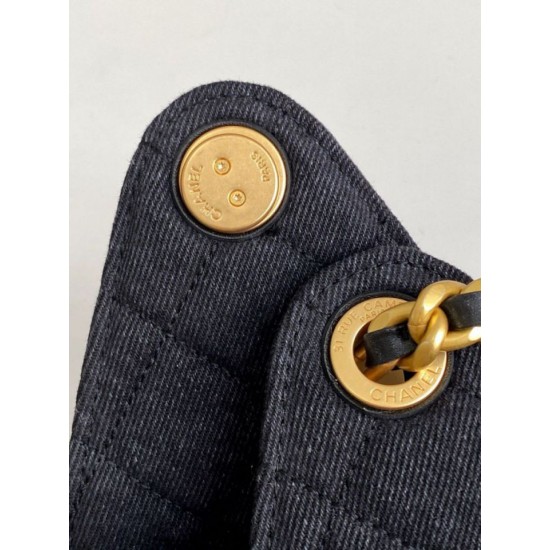 Replica Chanel AS5293 Borsa 1:1 a secchiello piccola Hobo Vintage con coulisse in denim nero Imitazioni Replica Chanel AS5293 Borsa 1:1 a secchiello piccola Hobo Vintage con coulisse in denim nero