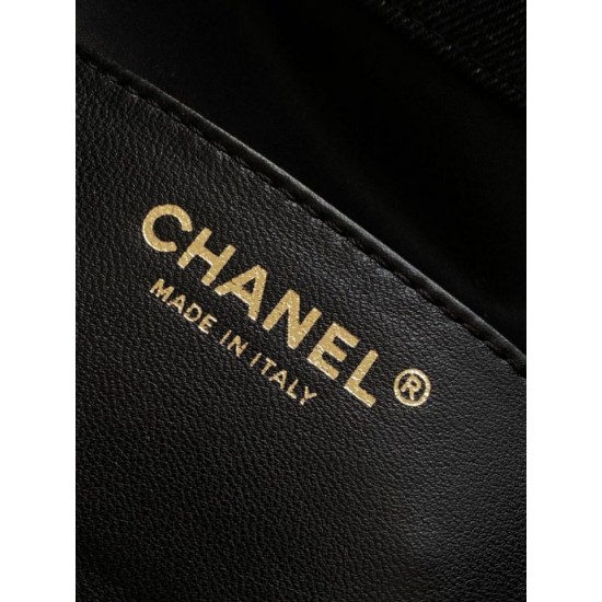 Replica Chanel AS5293 Borsa 1:1 a secchiello piccola Hobo Vintage con coulisse in denim nero Imitazioni Replica Chanel AS5293 Borsa 1:1 a secchiello piccola Hobo Vintage con coulisse in denim nero