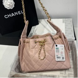 Chanel AS5293 Borse a secchiello piccola Hobo Vintage con coulisse in pelle di vitello granata rosa