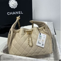 Replica Chanel AS5293 Borsa a secchiello piccola Hobo Vintage con coulisse in pelle di vitello granata albicocca