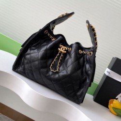 Replica Chanel AS5293 Borse  a secchiello piccola Hobo Vintage con coulisse in pelle di vitello granata nera