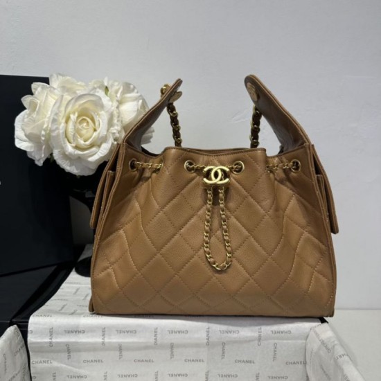Replica Chanel 25c AS5293 Borsa a secchiello Hobo Vintage piccola con coulisse in pelle di vitello granata Marrone Imitazioni Replica Chanel 25c AS5293 Borsa a secchiello Hobo Vintage piccola con coulisse in pelle di vitello granata Marrone