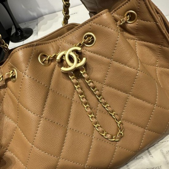 Replica Chanel 25c AS5293 Borsa a secchiello Hobo Vintage piccola con coulisse in pelle di vitello granata Marrone Imitazioni Replica Chanel 25c AS5293 Borsa a secchiello Hobo Vintage piccola con coulisse in pelle di vitello granata Marrone