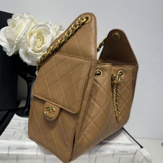 Replica Chanel 25c AS5293 Borsa a secchiello Hobo Vintage piccola con coulisse in pelle di vitello granata Marrone Imitazioni Replica Chanel 25c AS5293 Borsa a secchiello Hobo Vintage piccola con coulisse in pelle di vitello granata Marrone