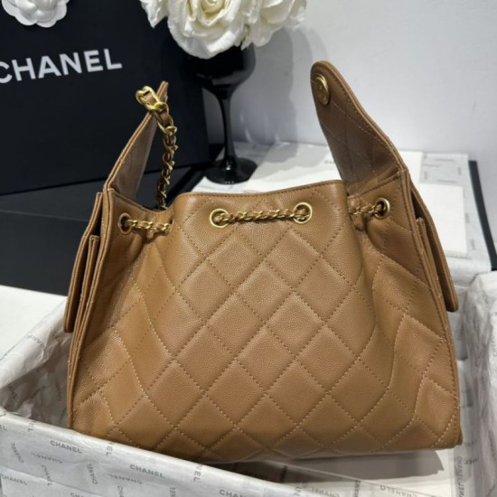 Replica Chanel 25c AS5293 Borsa a secchiello Hobo Vintage piccola con coulisse in pelle di vitello granata Marrone Imitazioni Replica Chanel 25c AS5293 Borsa a secchiello Hobo Vintage piccola con coulisse in pelle di vitello granata Marrone