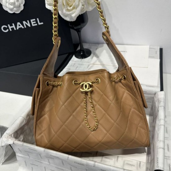 Replica Chanel 25c AS5293 Borsa a secchiello Hobo Vintage piccola con coulisse in pelle di vitello granata Marrone Imitazioni Replica Chanel 25c AS5293 Borsa a secchiello Hobo Vintage piccola con coulisse in pelle di vitello granata Marrone