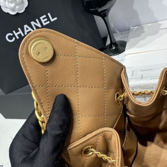 Replica Chanel 25c AS5293 Borsa a secchiello Hobo Vintage piccola con coulisse in pelle di vitello granata Marrone Imitazioni Replica Chanel 25c AS5293 Borsa a secchiello Hobo Vintage piccola con coulisse in pelle di vitello granata Marrone