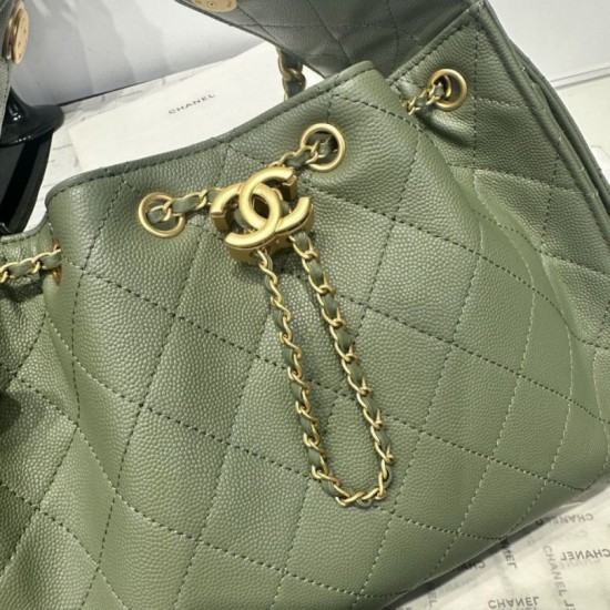 Replica Chanel 25c AS5293 Borsa a secchiello Hobo Vintage piccola con coulisse in pelle di vitello granata Verde