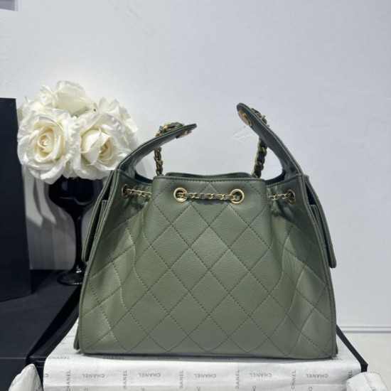 Replica Chanel 25c AS5293 Borsa a secchiello Hobo Vintage piccola con coulisse in pelle di vitello granata Verde
