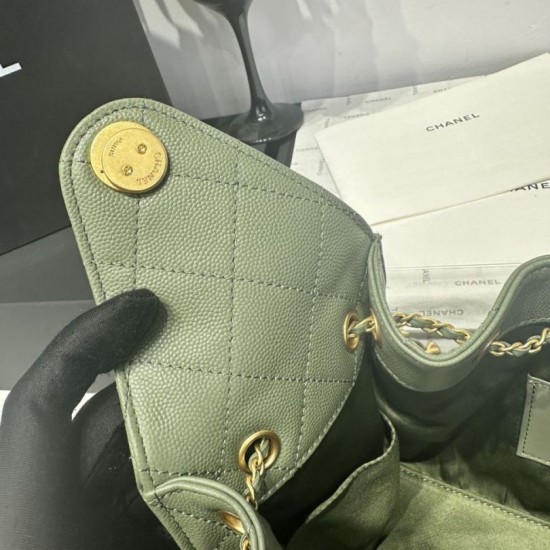 Replica Chanel 25c AS5293 Borsa a secchiello Hobo Vintage piccola con coulisse in pelle di vitello granata Verde
