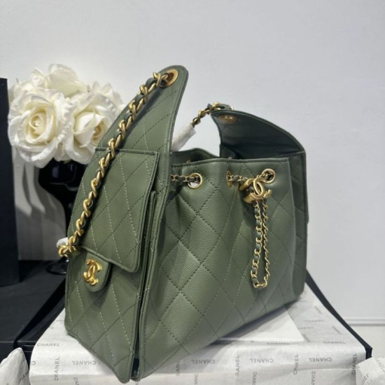 Replica Chanel 25c AS5293 Borsa a secchiello Hobo Vintage piccola con coulisse in pelle di vitello granata Verde