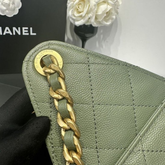 Replica Chanel 25c AS5293 Borsa a secchiello Hobo Vintage piccola con coulisse in pelle di vitello granata Verde