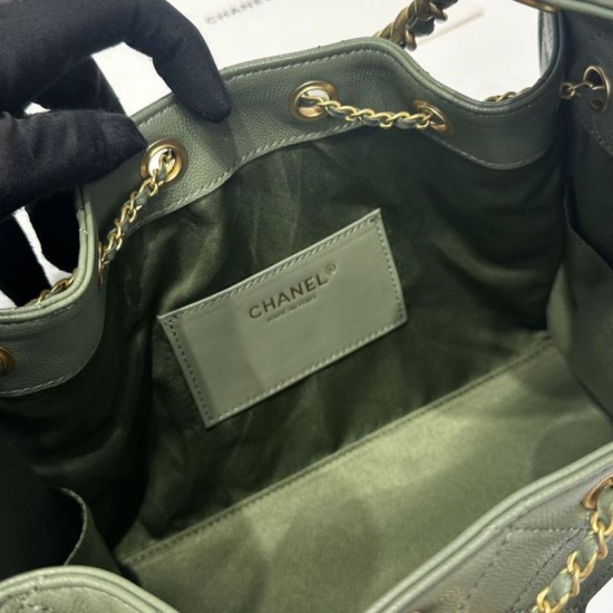 Replica Chanel 25c AS5293 Borsa a secchiello Hobo Vintage piccola con coulisse in pelle di vitello granata Verde