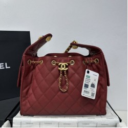 Replica Chanel 25c AS5293 Borsa a secchiello Hobo Vintage piccola con coulisse in pelle di vitello granata Rosso Imitazioni Replica Chanel 25c AS5293 Borsa a secchiello Hobo Vintage piccola con coulisse in pelle di vitello granata Rosso