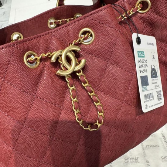 Replica Chanel 25c AS5293 Borsa a secchiello Hobo Vintage piccola con coulisse in pelle di vitello granata Rosso Imitazioni Replica Chanel 25c AS5293 Borsa a secchiello Hobo Vintage piccola con coulisse in pelle di vitello granata Rosso