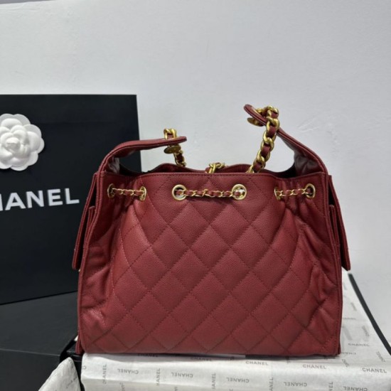 Replica Chanel 25c AS5293 Borsa a secchiello Hobo Vintage piccola con coulisse in pelle di vitello granata Rosso Imitazioni Replica Chanel 25c AS5293 Borsa a secchiello Hobo Vintage piccola con coulisse in pelle di vitello granata Rosso