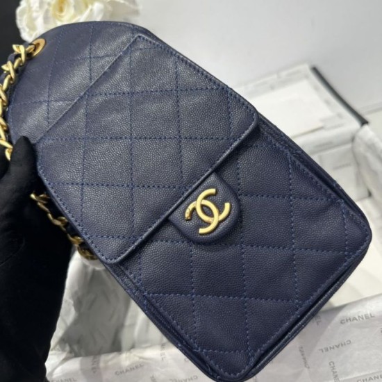 Replica Chanel 25c AS5293 Borsa a secchiello Hobo Vintage piccola con coulisse in pelle di vitello granata Blu scuro