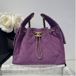 Replica Chanel 25c AS5293 Bora Pari a secchiello Hobo Vintage piccola con coulisse Denim Viola