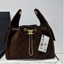 Replica Chanel 25c AS5293 Borse Firmate  a secchiello Hobo Vintage piccola con coulisse Denim Caffè