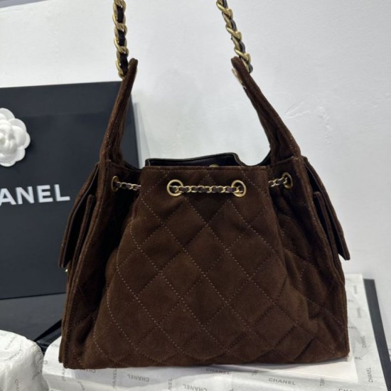 Replica Chanel 25c AS5293 Borse Firmate a secchiello Hobo Vintage piccola con coulisse Denim Caffè Imitazioni Replica Chanel 25c AS5293 Borse Firmate a secchiello Hobo Vintage piccola con coulisse Denim Caffè
