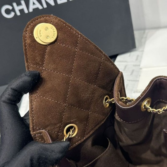 Replica Chanel 25c AS5293 Borse Firmate a secchiello Hobo Vintage piccola con coulisse Denim Caffè Imitazioni Replica Chanel 25c AS5293 Borse Firmate a secchiello Hobo Vintage piccola con coulisse Denim Caffè