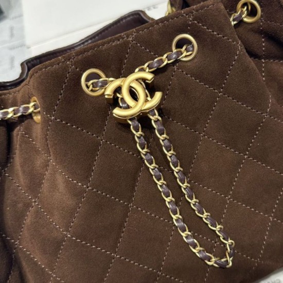 Replica Chanel 25c AS5293 Borse Firmate a secchiello Hobo Vintage piccola con coulisse Denim Caffè Imitazioni Replica Chanel 25c AS5293 Borse Firmate a secchiello Hobo Vintage piccola con coulisse Denim Caffè