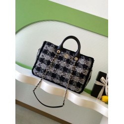 Borse Shopping Chanel 25N AS5689 in Tweed Agnello Coco Neige Nero