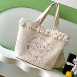 Replica Borsa Tote Chanel Coco Beach con Borsa Piccola Agnello Bianco