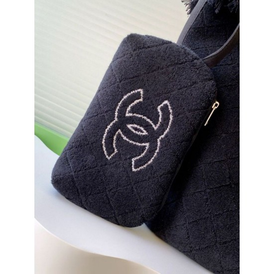 Replica Borsa Tote Chanel Coco Beach con Borsa Piccola Agnello Nero Imitazioni Replica Borsa Tote Chanel Coco Beach con Borsa Piccola Agnello Nero