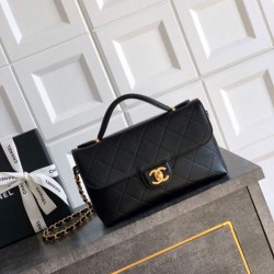 Replica Borsa Tote Chanel 25k Classica con Patta Caviar Pelle di Vitello Nera Hardware Oro