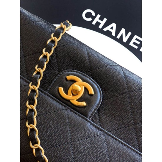 Replica Borsa Tote Chanel 25k Classica con Patta Caviar Pelle di Vitello Nera Hardware Oro Imitazioni Replica Borsa Tote Chanel 25k Classica con Patta Caviar Pelle di Vitello Nera Hardware Oro