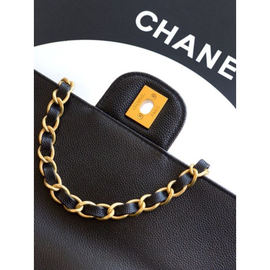 Replica Borsa Tote Chanel 25k Classica con Patta Caviar Pelle di Vitello Nera Hardware Oro Imitazioni Replica Borsa Tote Chanel 25k Classica con Patta Caviar Pelle di Vitello Nera Hardware Oro
