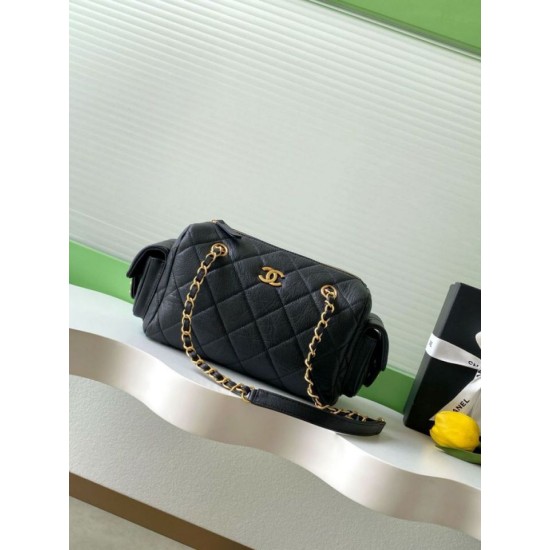 Replica Borse bowling piccola Chanel AS5792 Pelle di vitello granata Nero Imitazioni Replica Borse bowling piccola Chanel AS5792 Pelle di vitello granata Nero