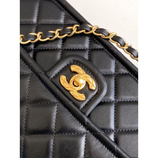 Replica Borse  Sweet Flap Chanel 24K Pelle di vacchetta oliata e cerata AS5145 Nero