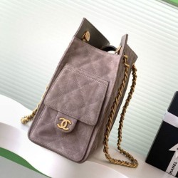 Replica Borsa tote Chanel grande con tracolla a catena AS5303 Scamosciato Grigio