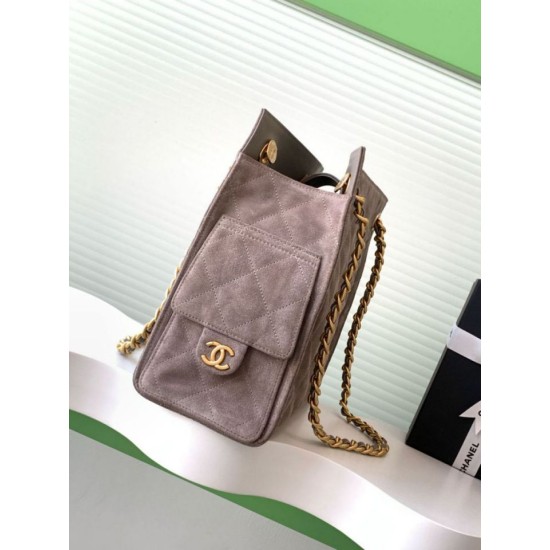 Replica Borsa tote Chanel grande con tracolla a catena AS5303 Scamosciato Grigio