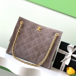 Replica Borsa tote Chanel grande con tracolla a catena AS5303 Scamosciato Grigio
